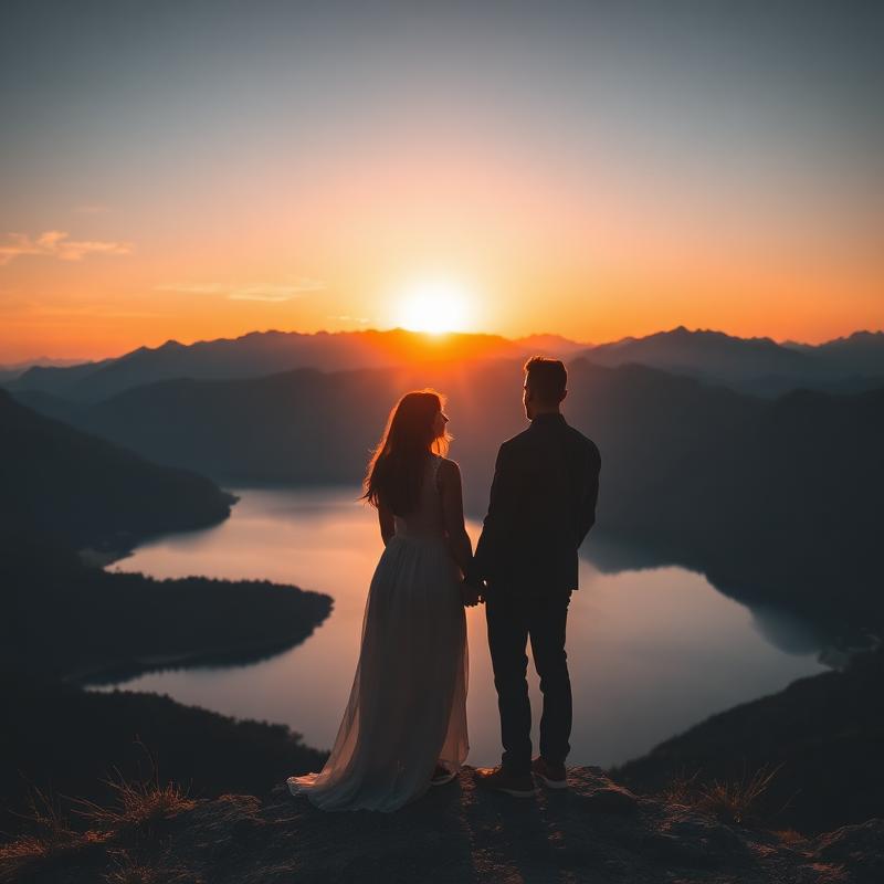 Romantic couple at sunset