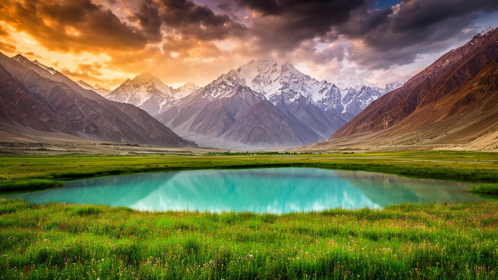 Stunning view of Skardu valley in northern Pakistan with snow-capped mountains